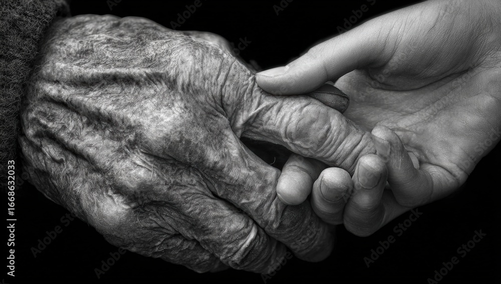 Fototapeta premium Two hands clasped in quiet empathy