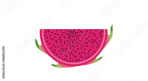 Vibrant Slice of Dragon Fruit Showing Pink Flesh and Black Seeds.