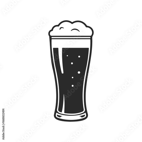 Black and white illustration of a beer glass filled with foam