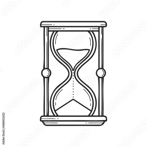 Antique sand timer drawing with hourglass symbol on white background