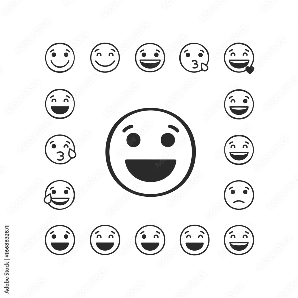 Fototapeta premium Smiley emojis collection showcasing various expressions