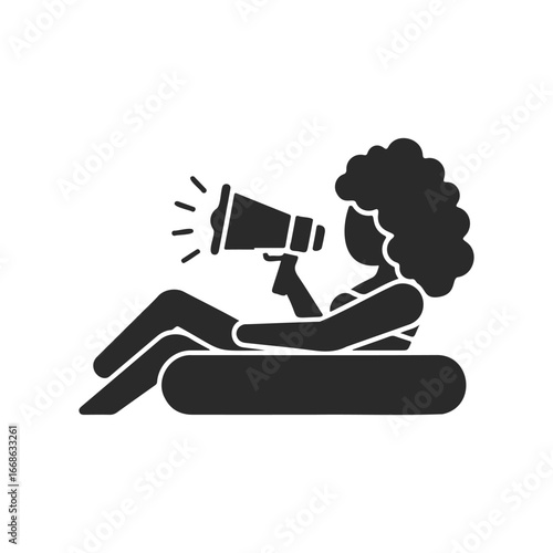 Silhouette of african female reclining with megaphone icon