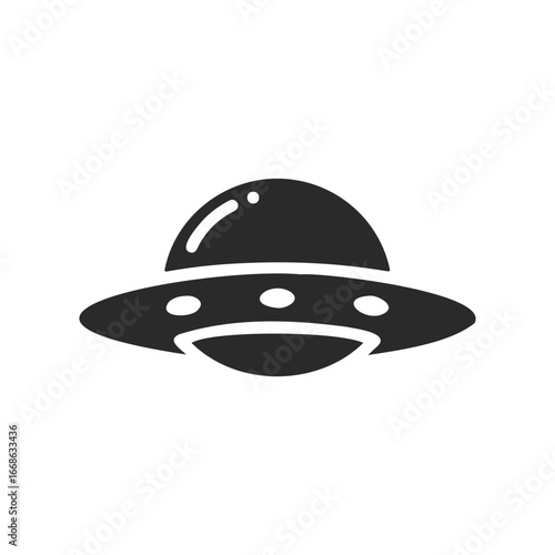 Black ufo icon with reflective dome and circular lights