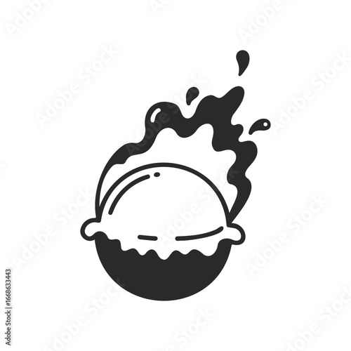 Burning baseball icon in black and white - fiery sports symbol