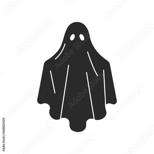Spooky halloween ghost silhouette with sheet costume on white background
