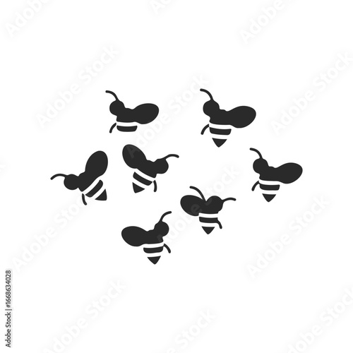 Silhouette of honeybees in flight on a white background