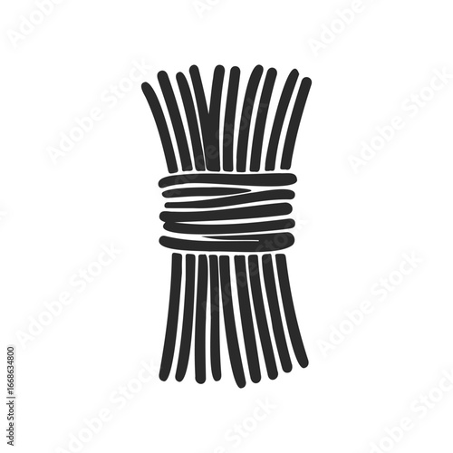 Bundle of black spaghetti noodles tied with string isolated on white background