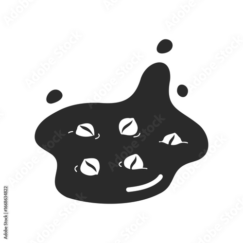 Black ink splotch with floating leaves illustration