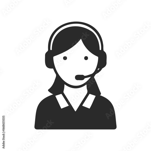 Female customer service icon with headset on white background