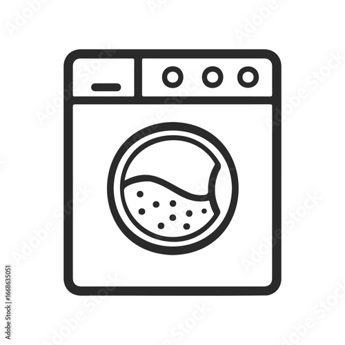 Icon of front-loading washing machine with simple black and white design