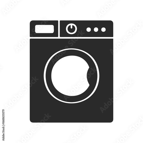 Simple black washing machine icon on white background