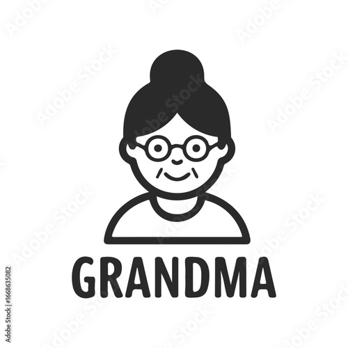 Icon of elderly female with glasses and hair bun - grandma