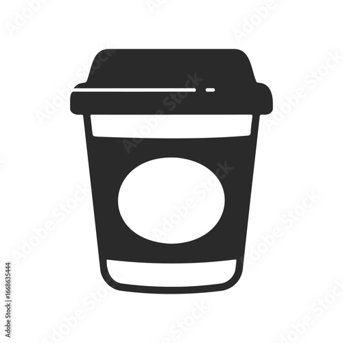 Minimalist black and white coffee cup icon with lid