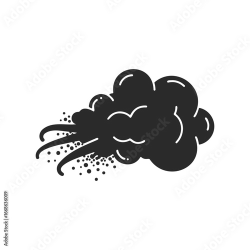 Monochrome cartoon dust cloud with swirling motion and dots