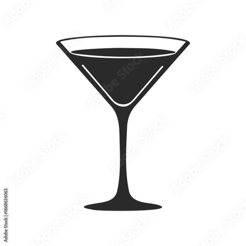 Minimalist black martini glass icon on white background
