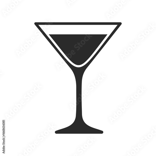 Simple black martini glass icon with liquid half-filled