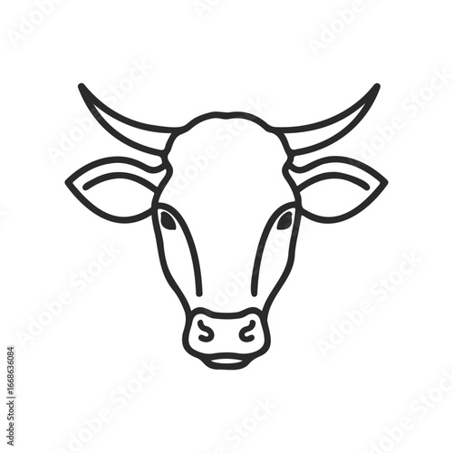 Minimalist line art of bull head with horns on white background