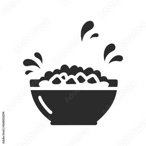 Icon of a bowl with splashing liquid and food outline