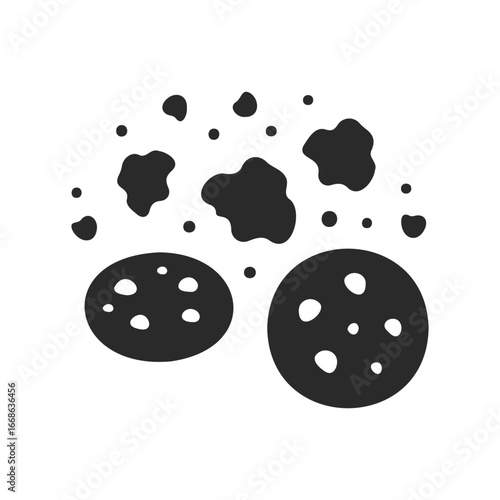 Abstract black and white cookie and crumbs silhouette design