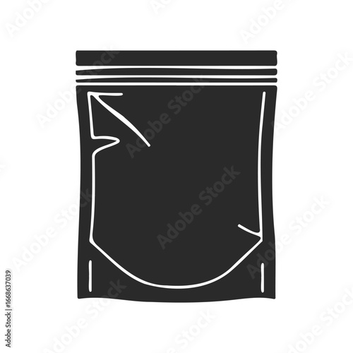 Empty black zipper pouch icon on white background