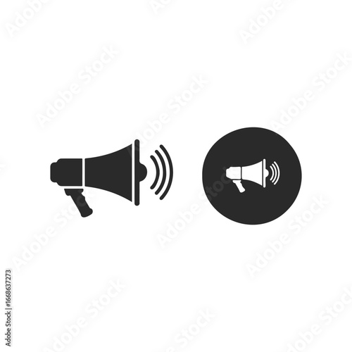Black and white megaphone icons set on white background