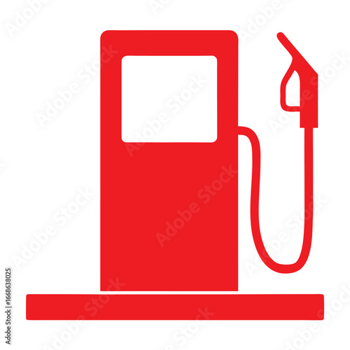 Red gas pump icon with hose and nozzle on white background station fuel 2