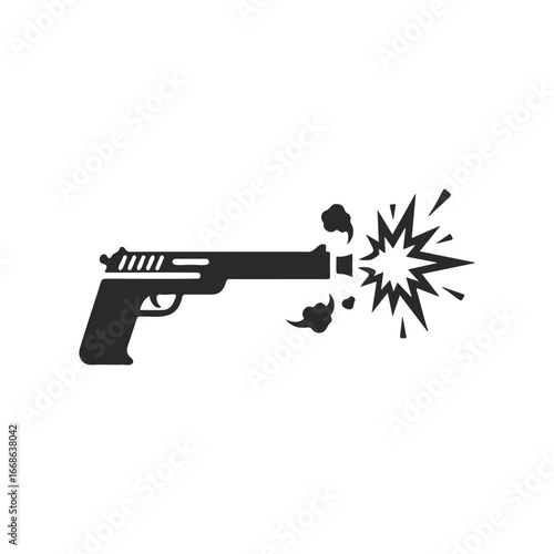 Black silhouette of a firing handgun with bullet explosion