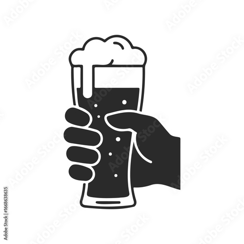 Silhouette of a hand holding a frothy beer glass vector icon