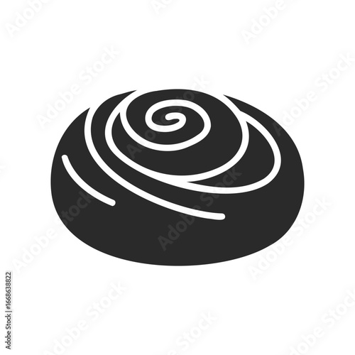 Black and white cinnamon roll icon with swirl design