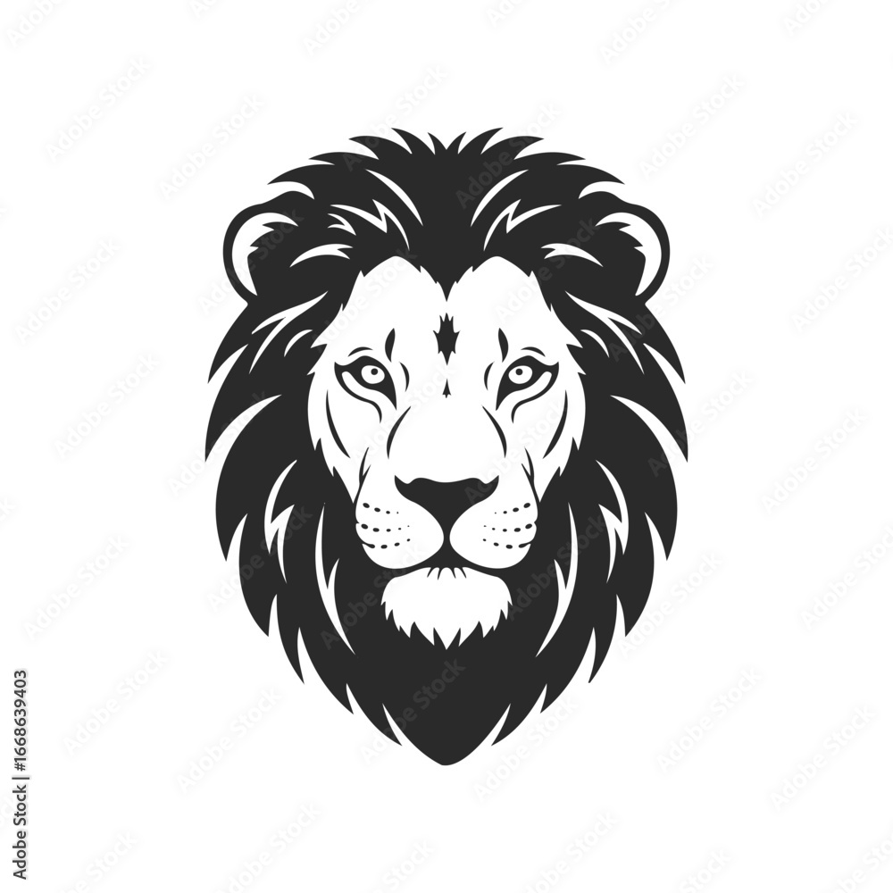 Fototapeta premium Black and white lion head illustration with majestic mane