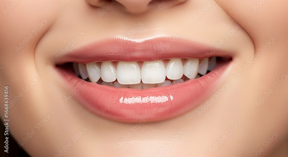 Obraz premium Close-up view of a smiling person's teeth and lips.