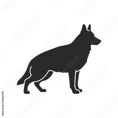 Silhouette of a german shepherd dog in profile on white background