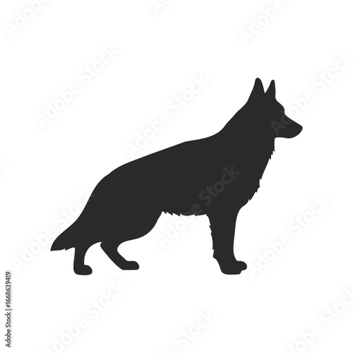 Silhouette of a standing german shepherd dog on white background