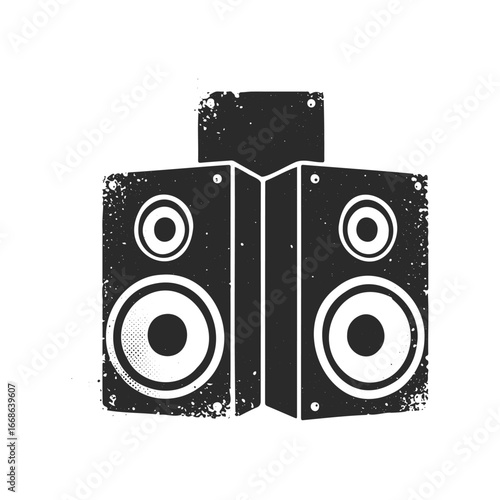 Vintage grunge style speakers in black and white illustration