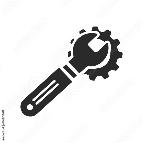 Monochrome wrench and gear symbolizing mechanics and engineering concepts