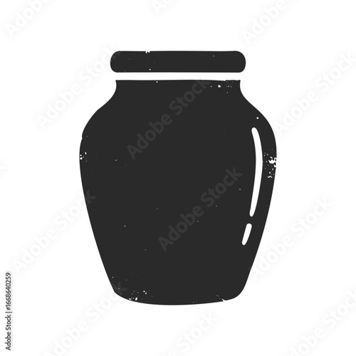 Rustic black clay jar with lid on white background