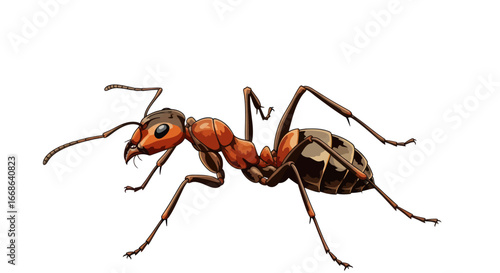 Detailed Illustration of a Red Ant in Dynamic Pose.