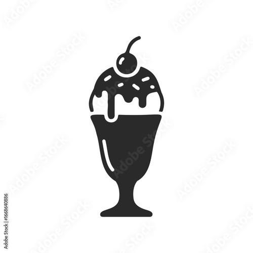Black and white ice cream sundae silhouette with cherry on top