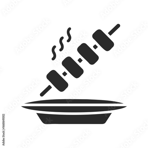 Icon of grilled skewer on plate with steam lines