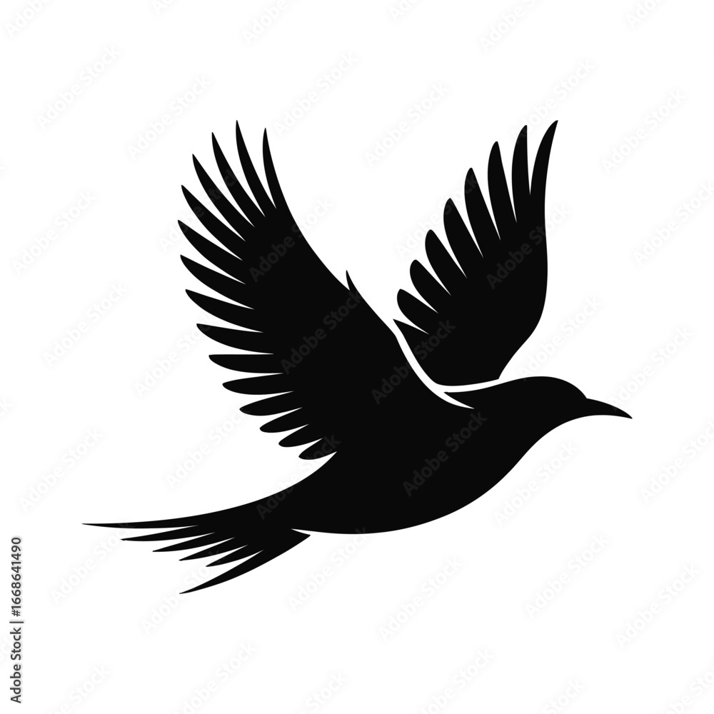 Obraz premium Black silhouette of a bird in flight with wings spread
