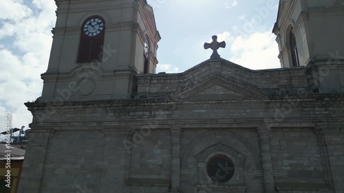 Drone footage of a catholic church in a rural peruvian province.