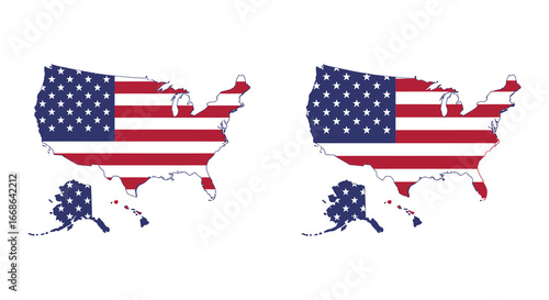 United States of America map with american flag pattern on white background