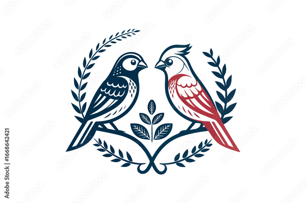 Obraz premium Two birds facing vector logo vector on white background