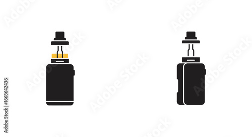 Black electronic cigarette vape device in two different views