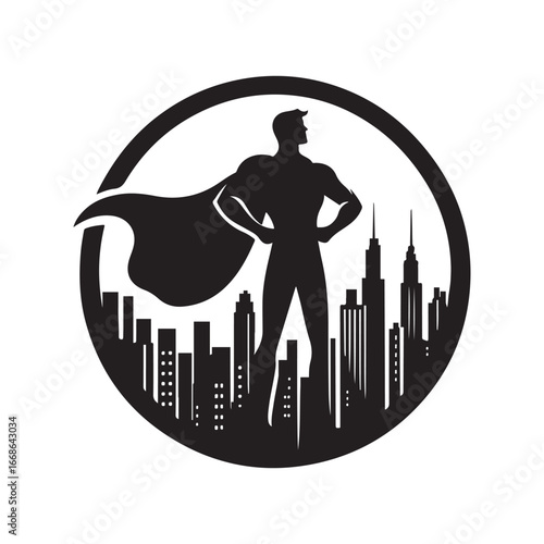 superhero pose vector silhouette clip art logo design illustration. superhero city sports icon collections.