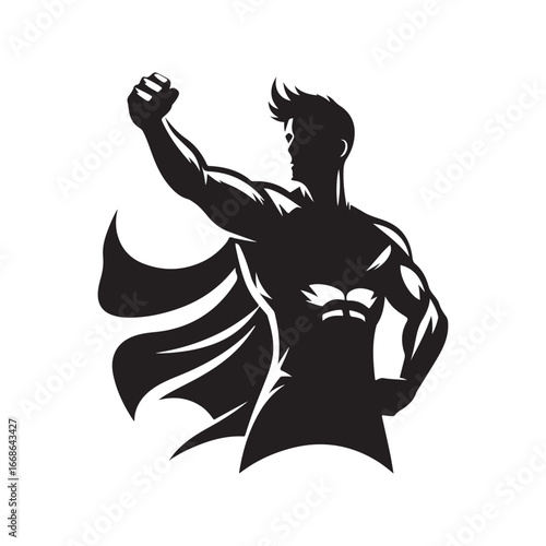 superhero pose vector silhouette clip art logo design illustration. superhero city sports icon collections.
