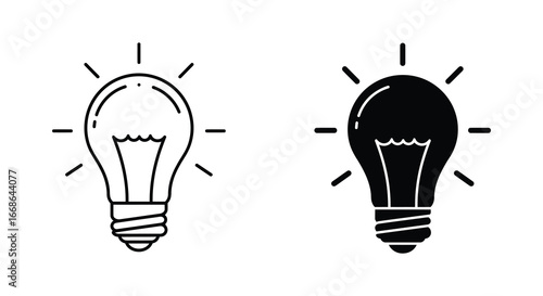Light bulb icons with one illuminated and one dark on white background