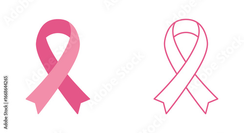 Pink breast cancer awareness ribbons on white background for support and fundraising
