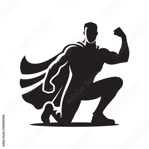 superhero pose vector silhouette clip art logo design illustration. superhero city sports icon collections.