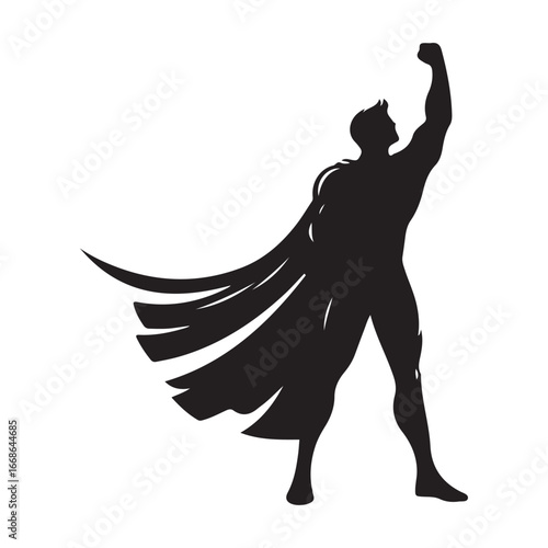 superhero pose vector silhouette clip art logo design illustration. superhero city sports icon collections.